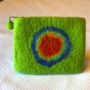 Handmade, Felted Wool Bag- 4x5” Zippered NWOT! So pretty, giftable, useful!